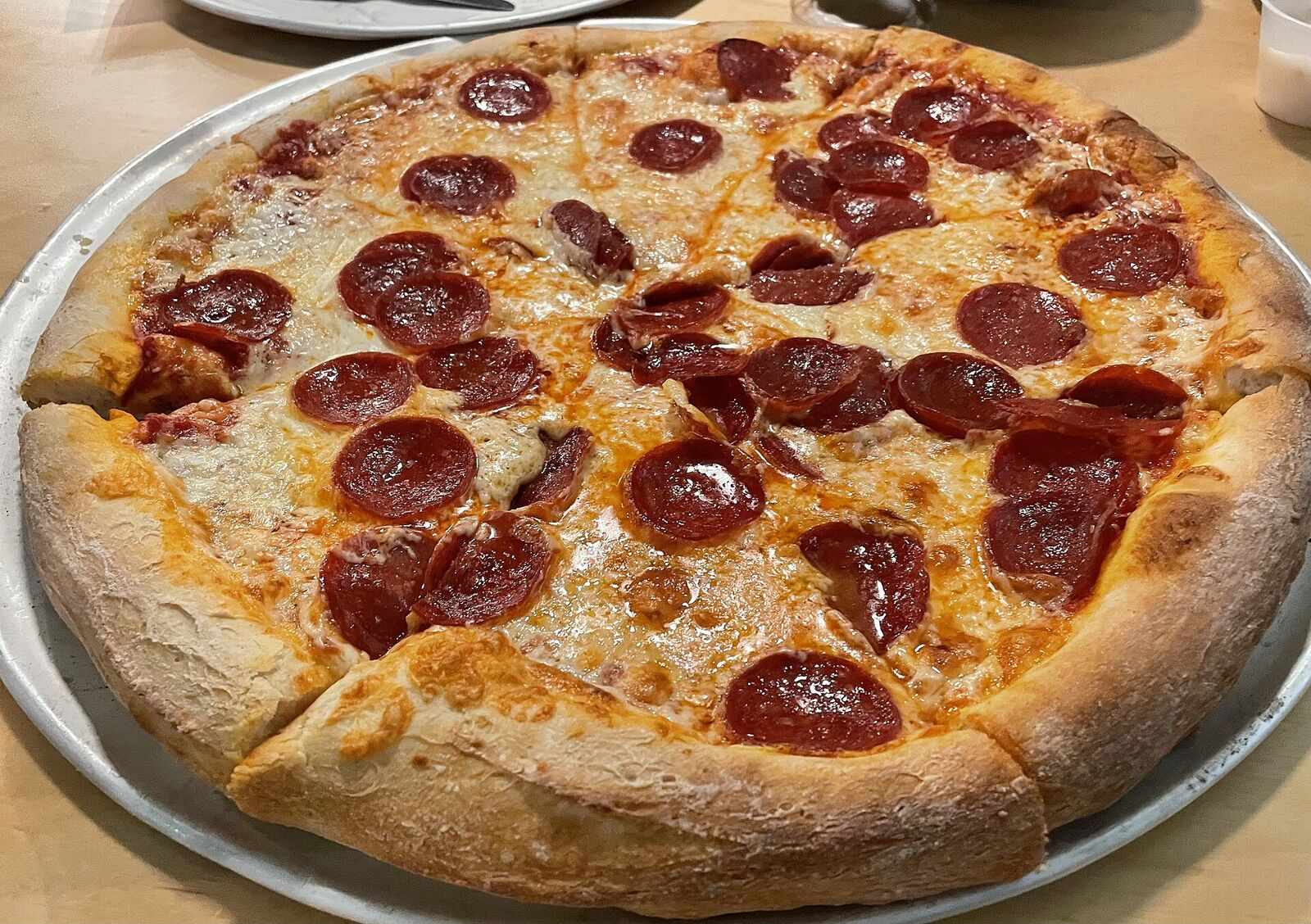 Classic pepperoni pizza seen from above